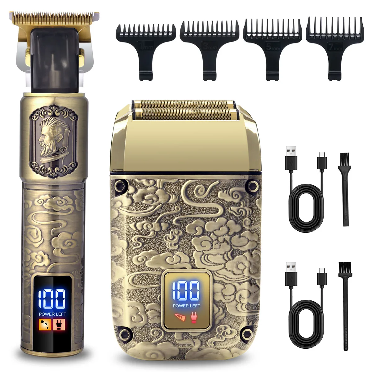 Scttomon 2pc Electric Hair Clipper Trimmer Set for Skin Fade Bald Head Shaving Hairline Sculpting Beard Trimming 2-Pc Head Style Kit