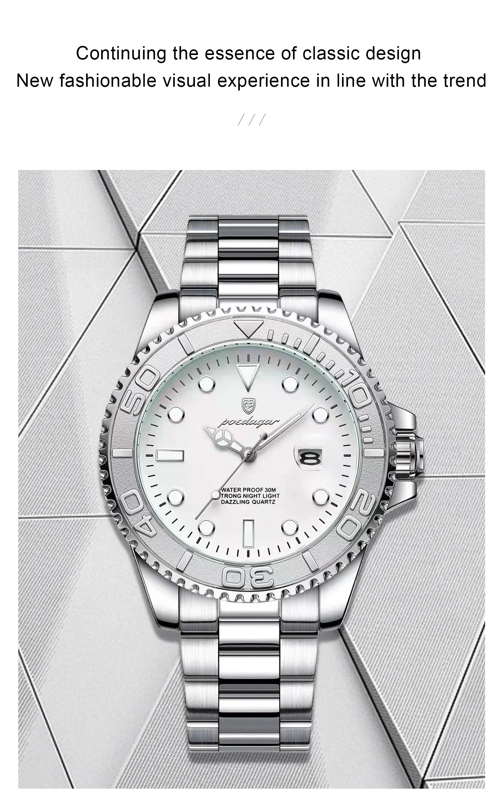 POEDAGAR Casual Fashion Man Wristwatch Waterproof Luminous Date Exquisite Men Watch Stainless Steel Classic Men's Quartz Watches