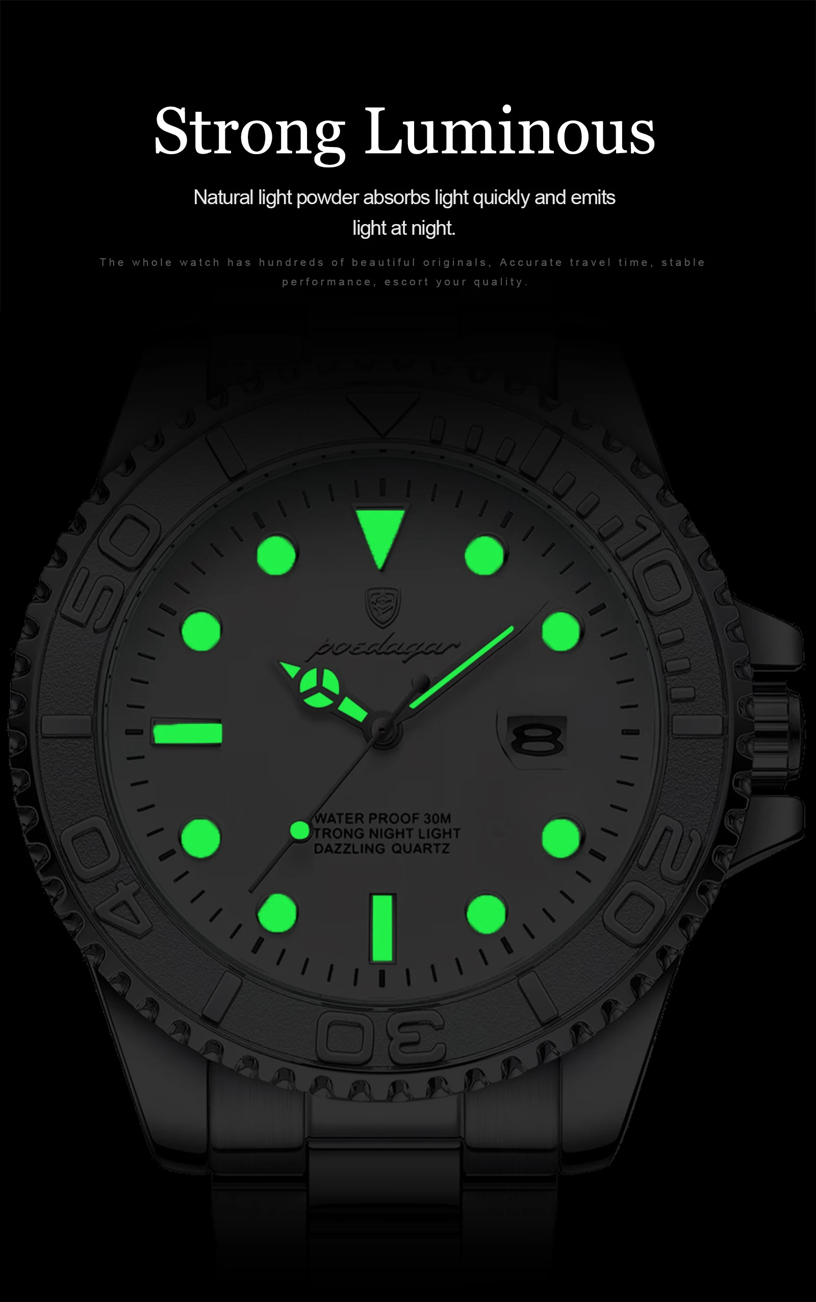 POEDAGAR Casual Fashion Man Wristwatch Waterproof Luminous Date Exquisite Men Watch Stainless Steel Classic Men's Quartz Watches