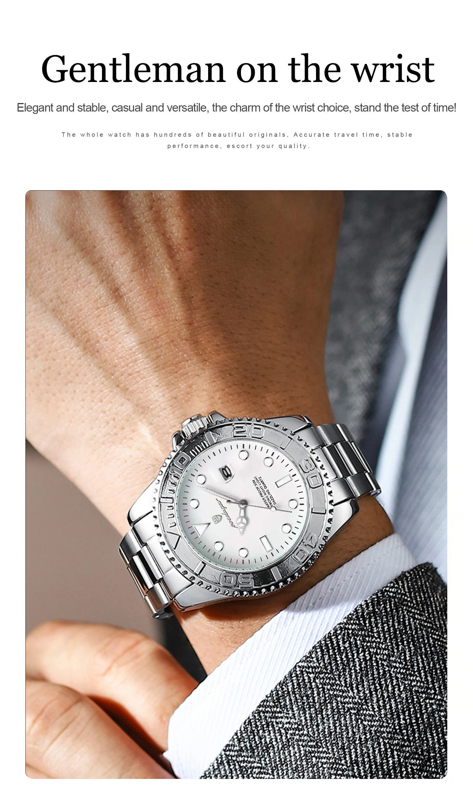 POEDAGAR Casual Fashion Man Wristwatch Waterproof Luminous Date Exquisite Men Watch Stainless Steel Classic Men's Quartz Watches