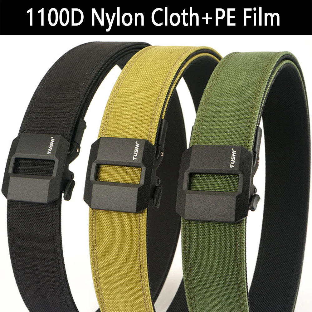 TUSHI Belt Hard Tactical Belt for Men Metal Automatic Buckle IPSC Gun Belt 1100D Nylon Military Belt Outdoor Sports Girdle Male
