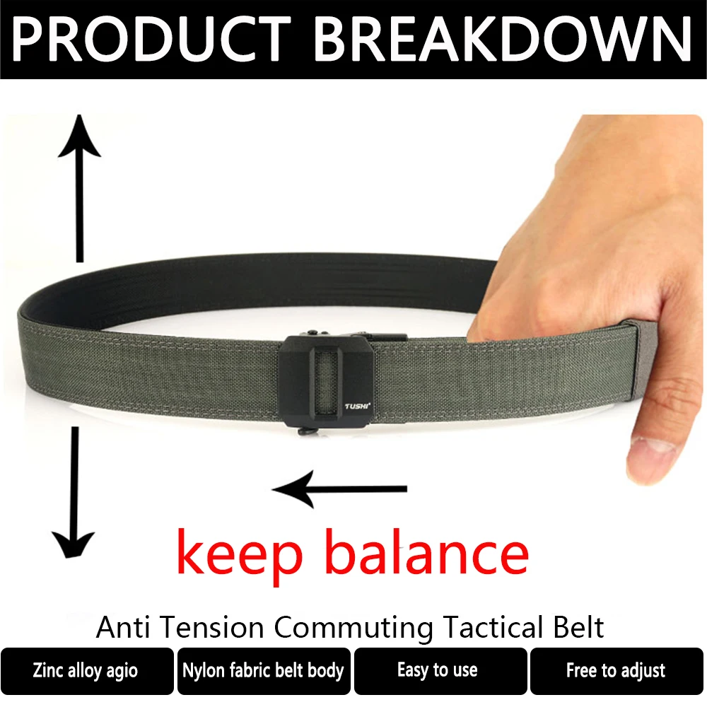 TUSHI Belt Hard Tactical Belt for Men Metal Automatic Buckle IPSC Gun Belt 1100D Nylon Military Belt Outdoor Sports Girdle Male