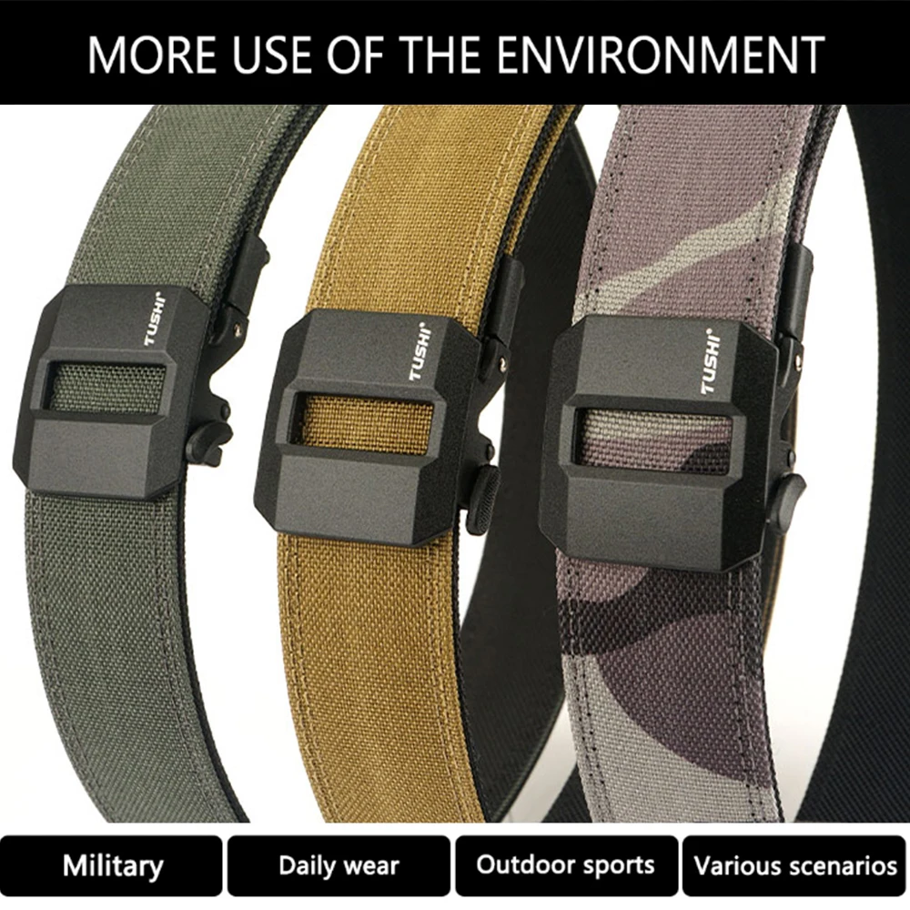 TUSHI Belt Hard Tactical Belt for Men Metal Automatic Buckle IPSC Gun Belt 1100D Nylon Military Belt Outdoor Sports Girdle Male