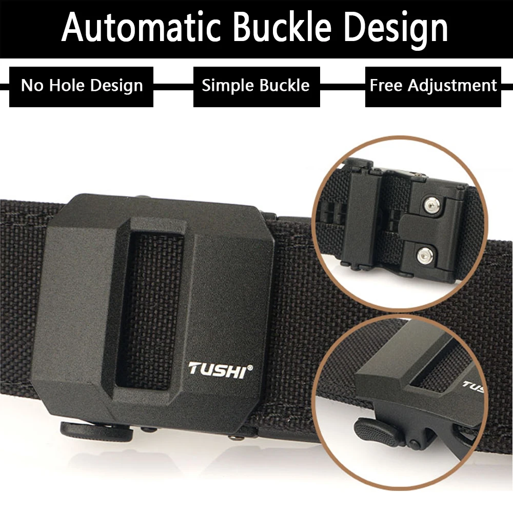 TUSHI Belt Hard Tactical Belt for Men Metal Automatic Buckle IPSC Gun Belt 1100D Nylon Military Belt Outdoor Sports Girdle Male