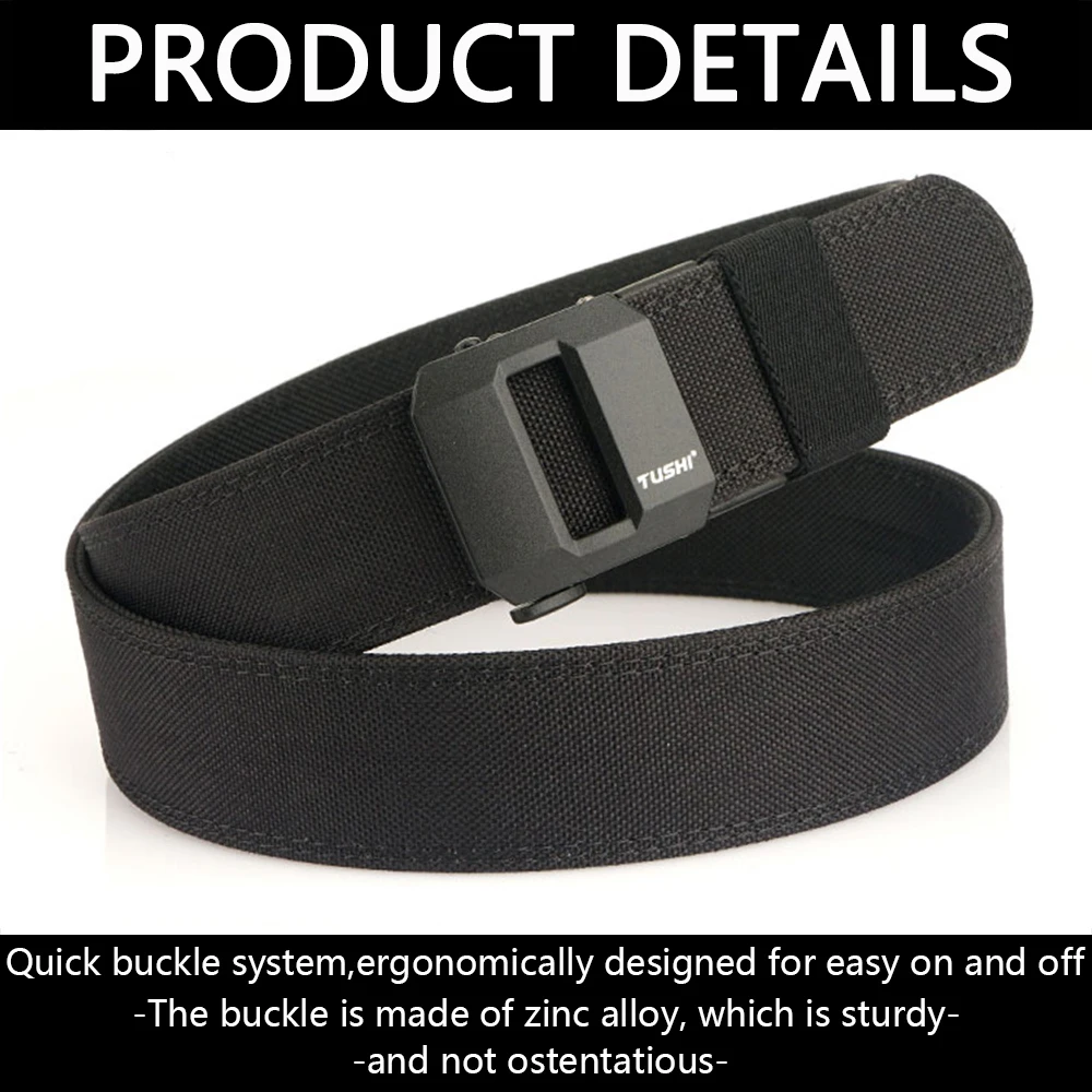TUSHI Belt Hard Tactical Belt for Men Metal Automatic Buckle IPSC Gun Belt 1100D Nylon Military Belt Outdoor Sports Girdle Male