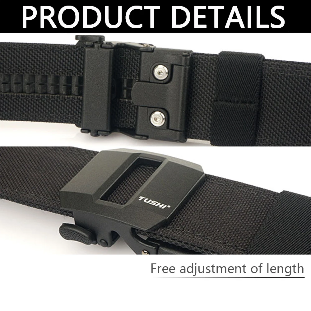 TUSHI Belt Hard Tactical Belt for Men Metal Automatic Buckle IPSC Gun Belt 1100D Nylon Military Belt Outdoor Sports Girdle Male