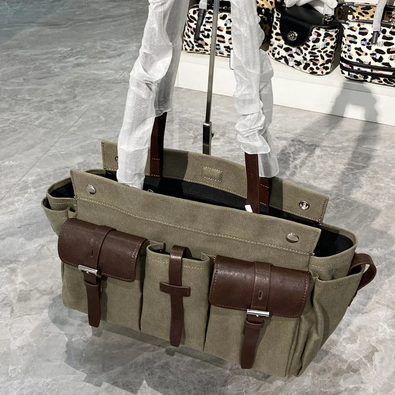 Classic Canvas Tote Bags For Women Luxury Designer Handbag Purse 2026 New In Multiple Pockets Top Handle Underarm Cloth Shoulder