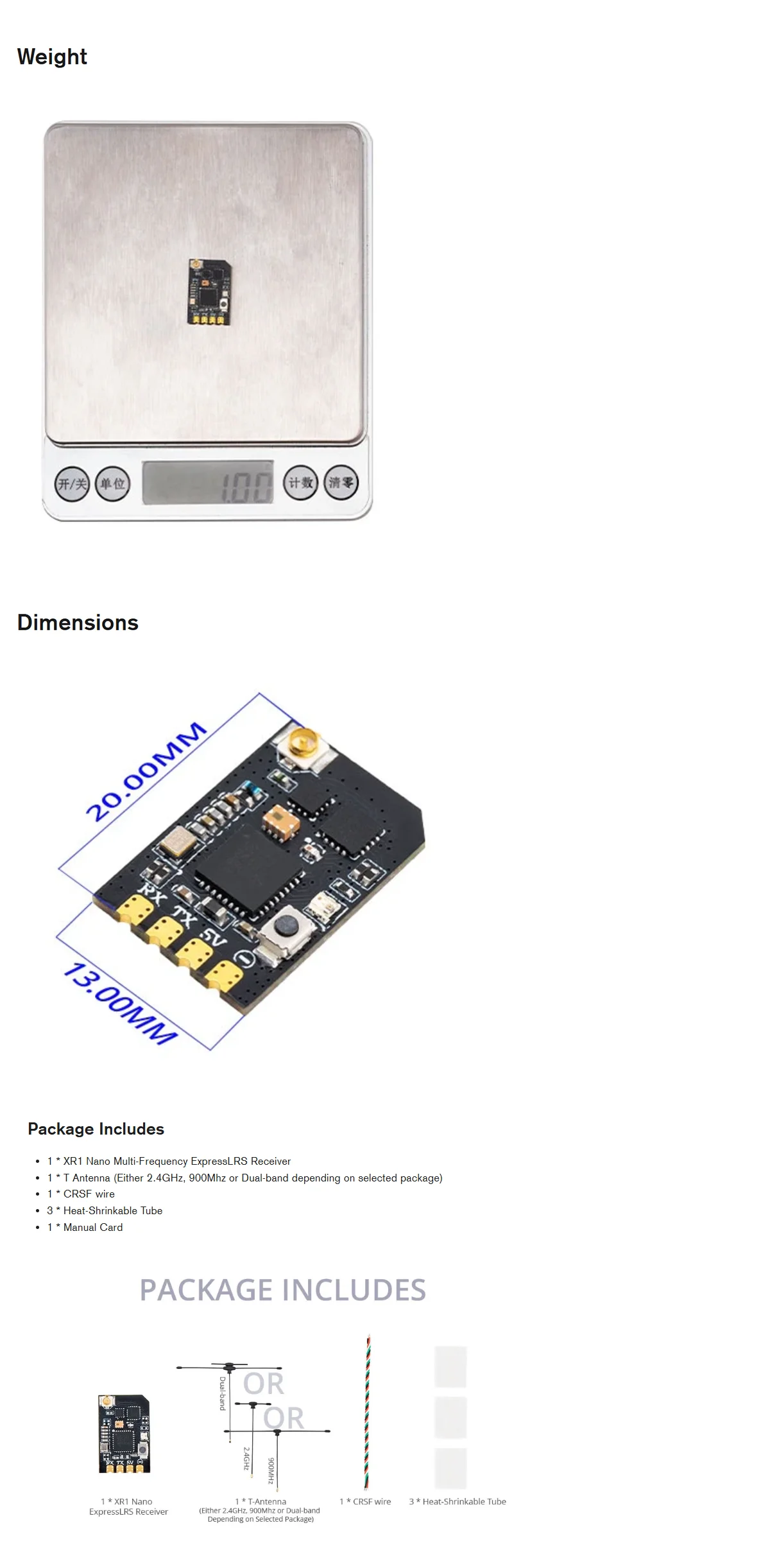 Radiomaster XR1 2.4GHz Sub-G 900MHz Dual-band Semtech LR1121 Transceiver Nano Multi-Frequency ExpressLRS Receiver