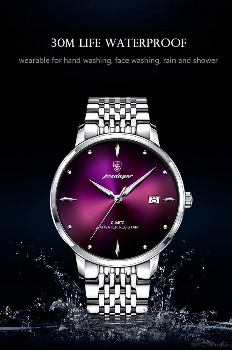 POEDAGAR Luxury Sports Men Watch Waterproof Luminous Stainless Steel Date Wristwatch For Man Quartz Clock Business Men's Watches