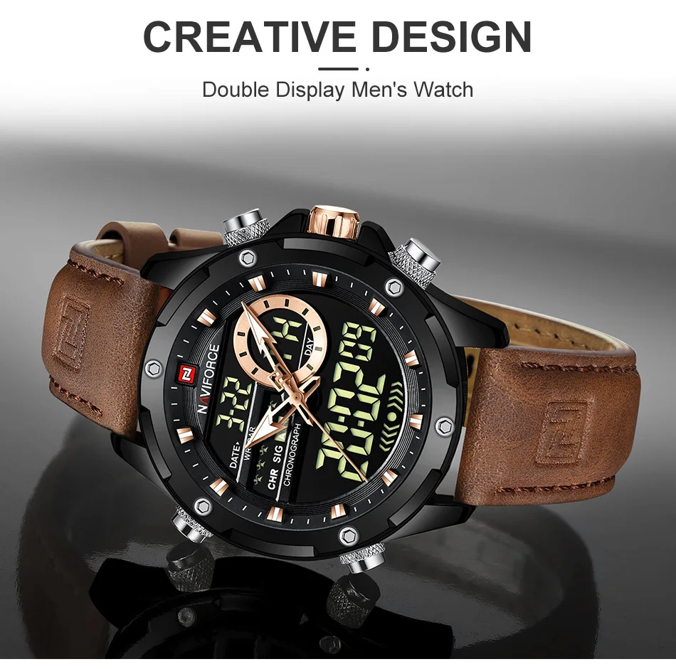 NAVIFORCE Digital Men Military Watch Waterproof Wristwatch LED Quartz Clock Sport Watch Male Big Watches Men Relogios Masculino