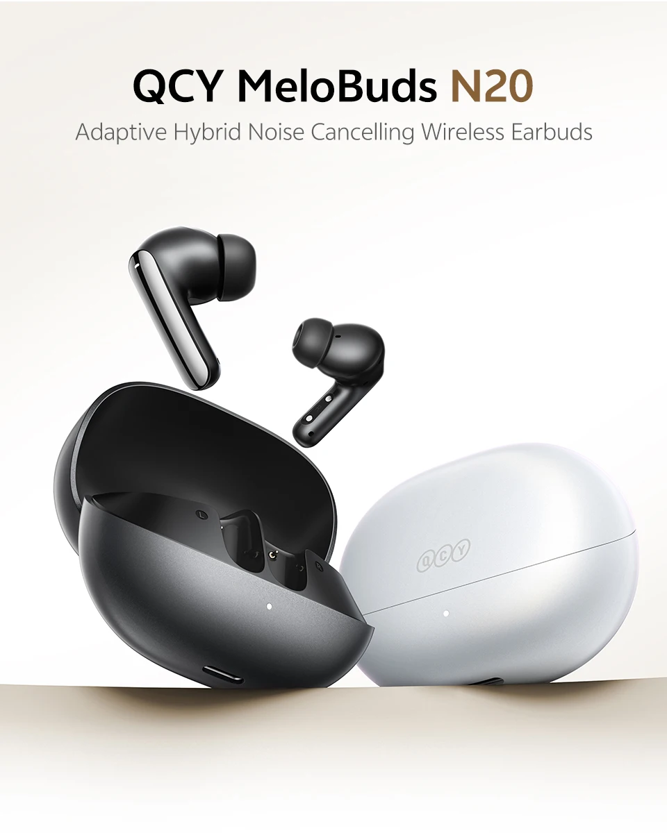 QCY MeloBuds N20 Wireless Earphones HT20 Bluetooth 6.0 Adaptive Hybrid ANC Headphone 6 Mics HD Call TWS Earbud 68ms Low Latency