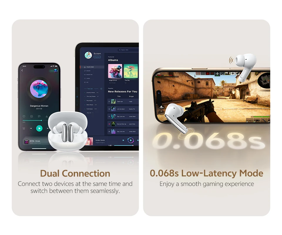 QCY MeloBuds N20 Wireless Earphones HT20 Bluetooth 6.0 Adaptive Hybrid ANC Headphone 6 Mics HD Call TWS Earbud 68ms Low Latency