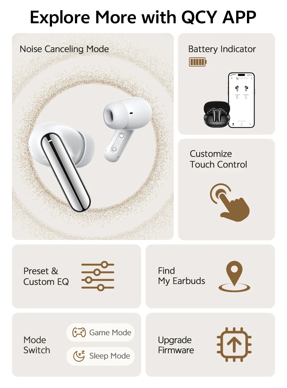 QCY MeloBuds N20 Wireless Earphones HT20 Bluetooth 6.0 Adaptive Hybrid ANC Headphone 6 Mics HD Call TWS Earbud 68ms Low Latency
