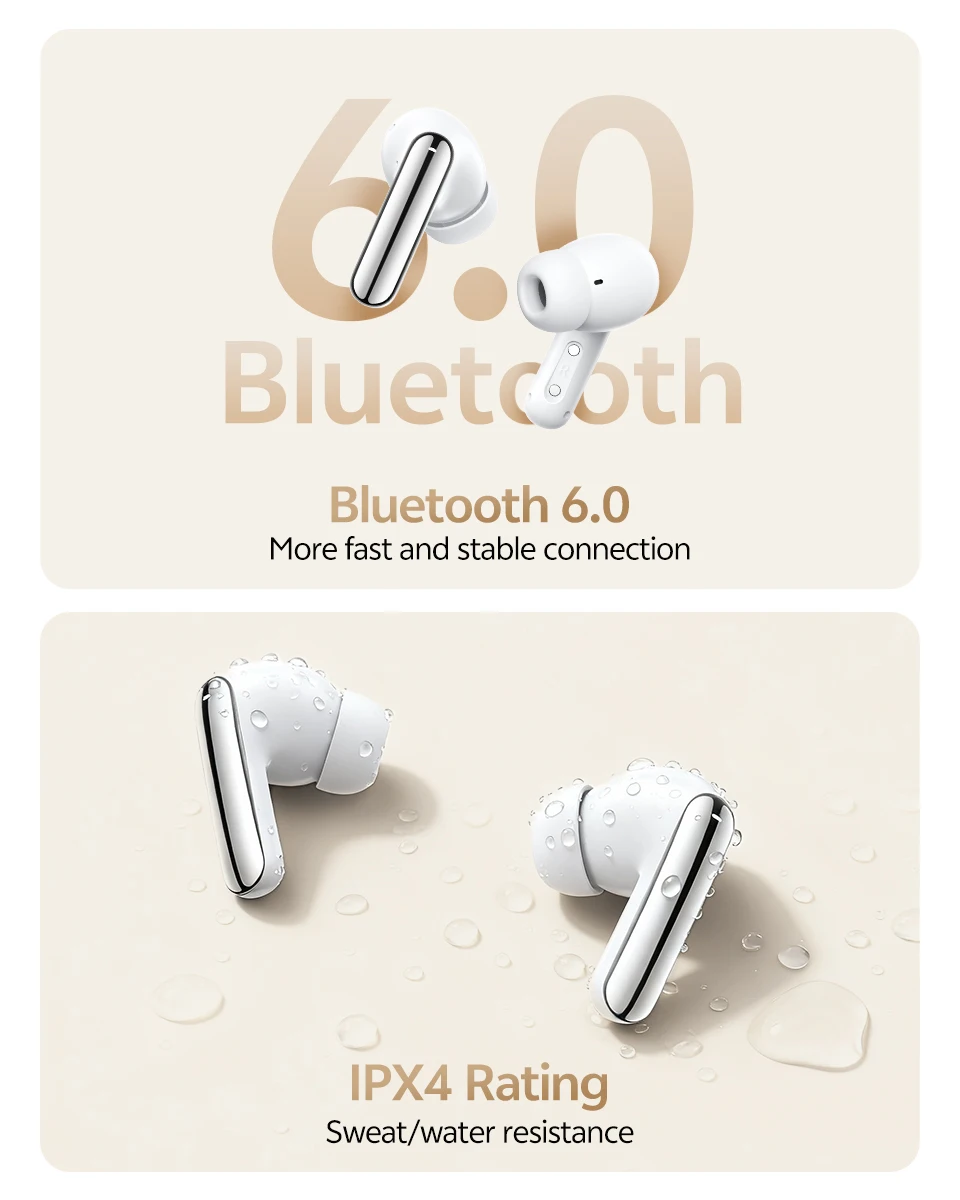 QCY MeloBuds N20 Wireless Earphones HT20 Bluetooth 6.0 Adaptive Hybrid ANC Headphone 6 Mics HD Call TWS Earbud 68ms Low Latency