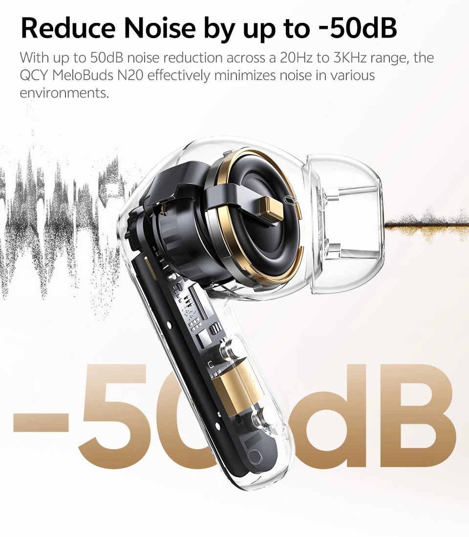 QCY MeloBuds N20 Wireless Earphones HT20 Bluetooth 6.0 Adaptive Hybrid ANC Headphone 6 Mics HD Call TWS Earbud 68ms Low Latency