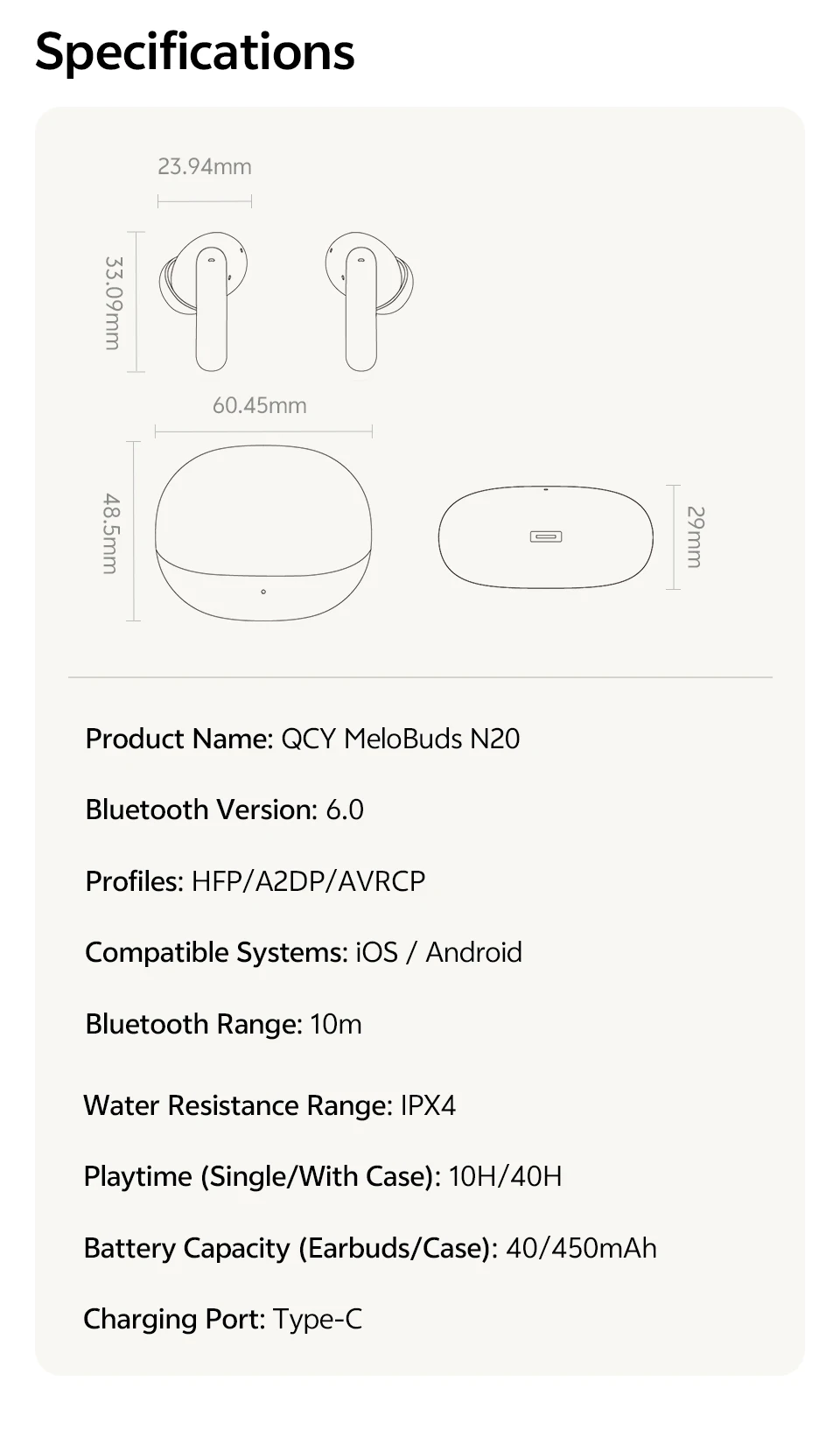 QCY MeloBuds N20 Wireless Earphones HT20 Bluetooth 6.0 Adaptive Hybrid ANC Headphone 6 Mics HD Call TWS Earbud 68ms Low Latency