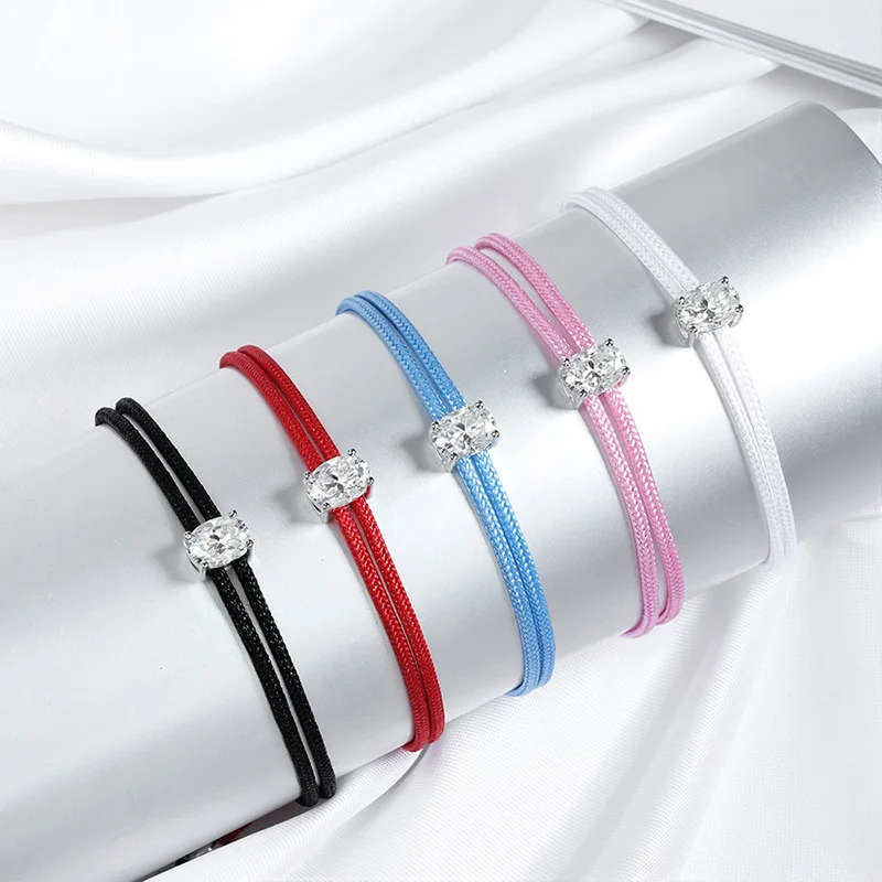Smyoue Oval Cut 5*7mm Moissanite Bracelets Braided-rope Chain for Women Girls Birthday Gift Pure Silver S925 Bracelet Wholesale