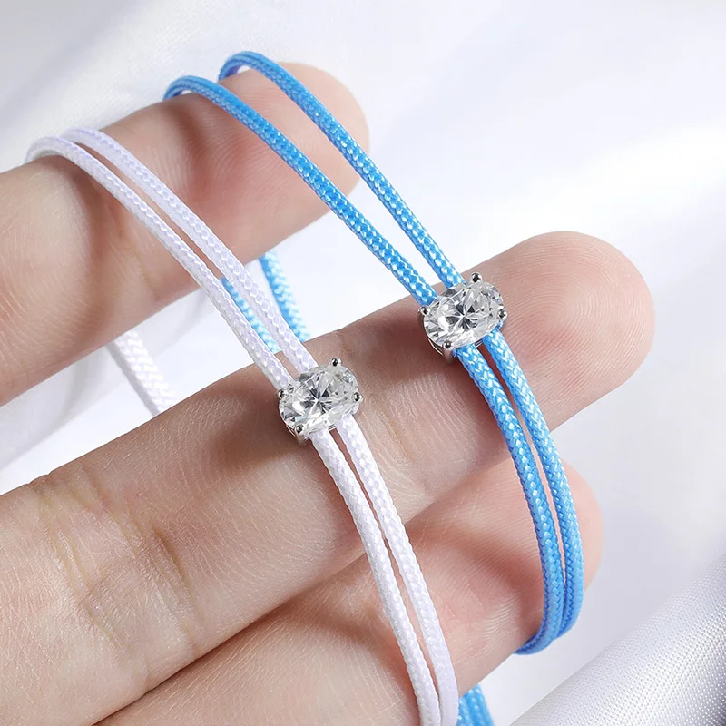 Smyoue Oval Cut 5*7mm Moissanite Bracelets Braided-rope Chain for Women Girls Birthday Gift Pure Silver S925 Bracelet Wholesale