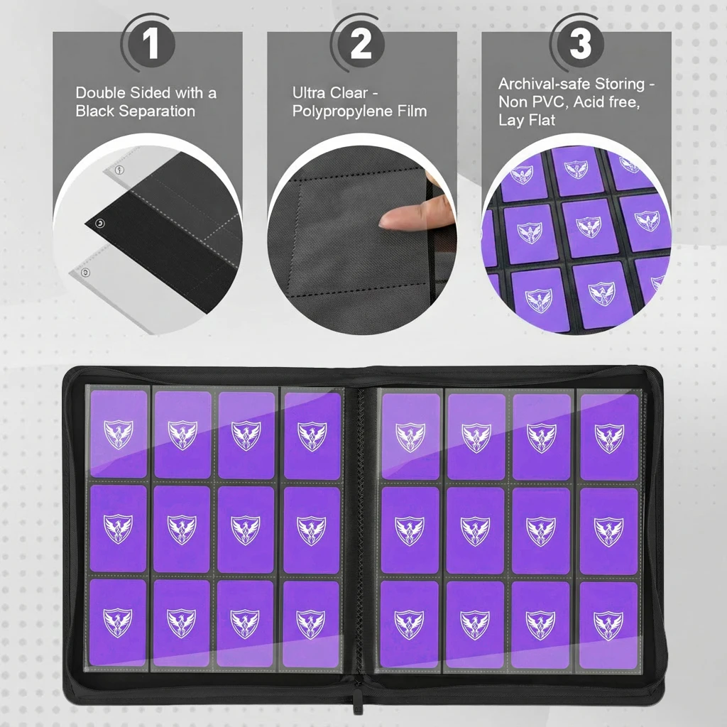 12-Pocket Trading Card Binder, Can Hold 480 Cards, Zippered Premium Card Binder Suitable for Tcg Cards/Game Cards/Sports Cards/Yu-Gi-Oh!, Magic: the Gathering, and Trading Cards