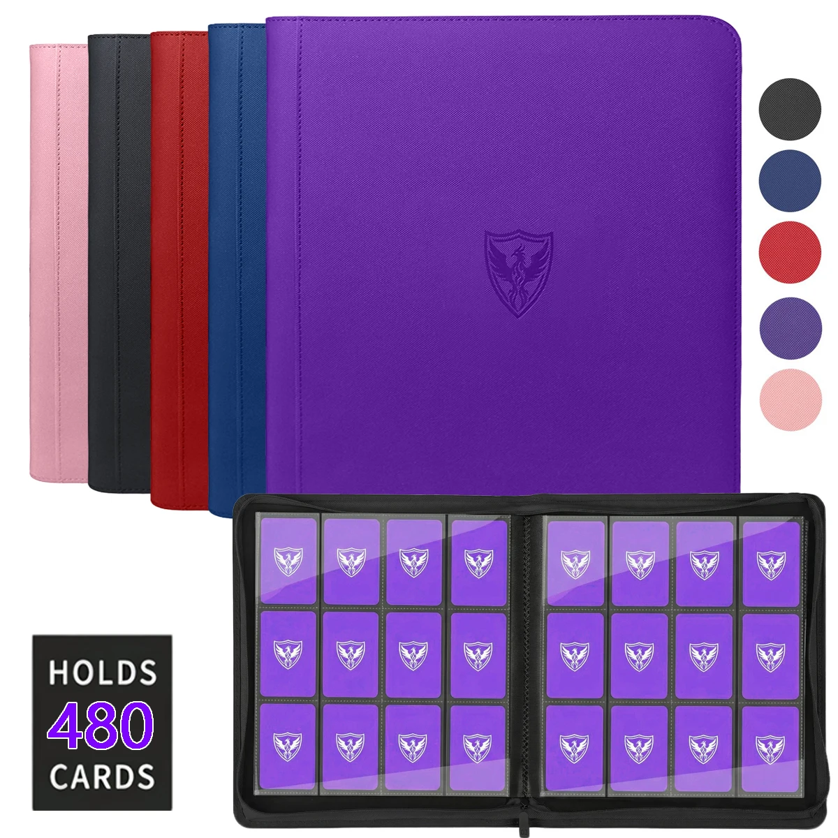 12-Pocket Trading Card Binder, Can Hold 480 Cards, Zippered Premium Card Binder Suitable for Tcg Cards/Game Cards/Sports Cards/Yu-Gi-Oh!, Magic: the Gathering, and Trading Cards