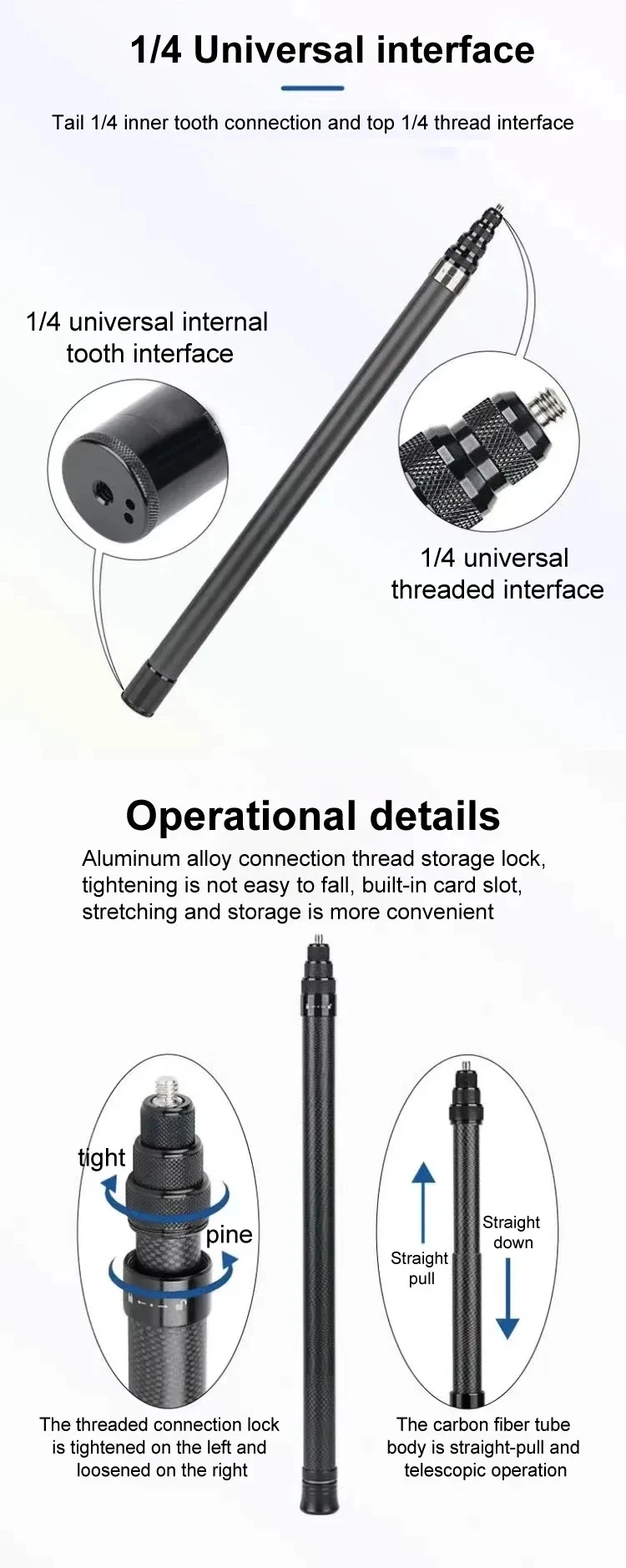 3M Carbon Fiber Scalable Monopod Extended Edition Invisible Selfie Stick For Insta360 X3 X2 For Go Pro 9 10 11 12 Stick Tripod