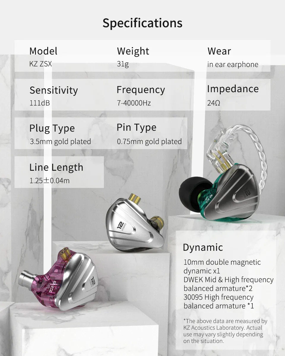 KZ ZSX Terminator Metal Headphones 5BA + 1DD Hybrid 12-driver HIFI Bass headphones In-ear monitoring and cancellation