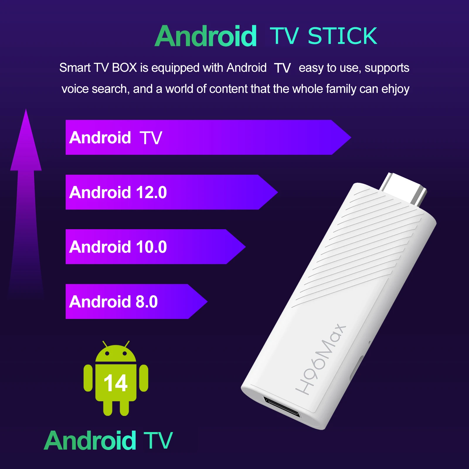 Android TV Stick H96 Max H313 Allwinner Quad Core 4K Wifi6 BT Voice Assistant Remote Control Media Player Smart TV Box
