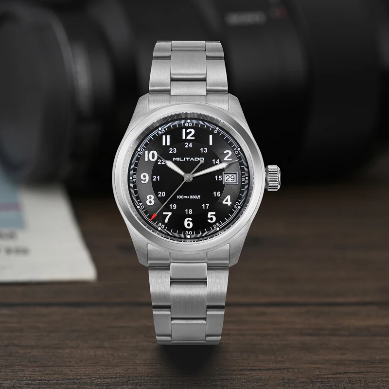 Militado ML08 Vintage Quartz Watch Ronda 515 Movement Ar Sapphire Mirror 38Mm Wrist Watch Date Super Luminous Waterproof Watches