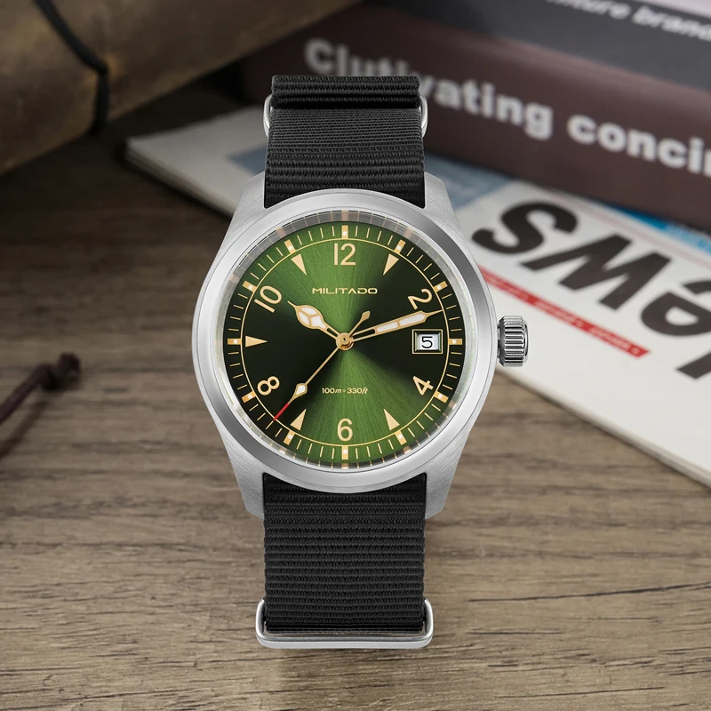 Militado ML08 Vintage Quartz Watch Ronda 515 Movement Ar Sapphire Mirror 38Mm Wrist Watch Date Super Luminous Waterproof Watches