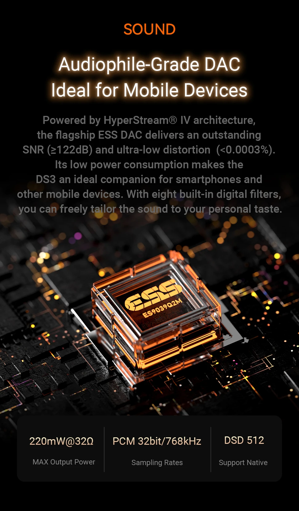 Fosi Audio DS3 DAC Amp Portable HIFI Headphone Amplifier XMOS XU316 DSD512 Dongle DAC 4.4mm Balanced/3.5mm Jack