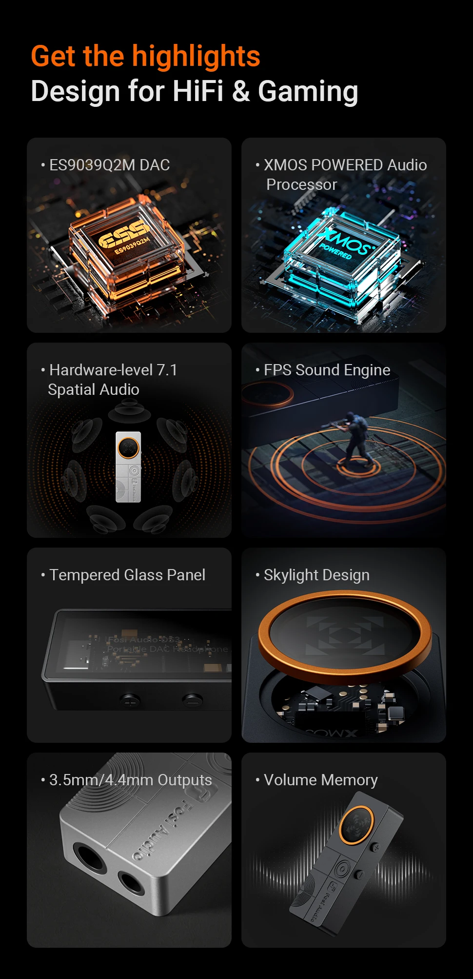 Fosi Audio DS3 DAC Amp Portable HIFI Headphone Amplifier XMOS XU316 DSD512 Dongle DAC 4.4mm Balanced/3.5mm Jack