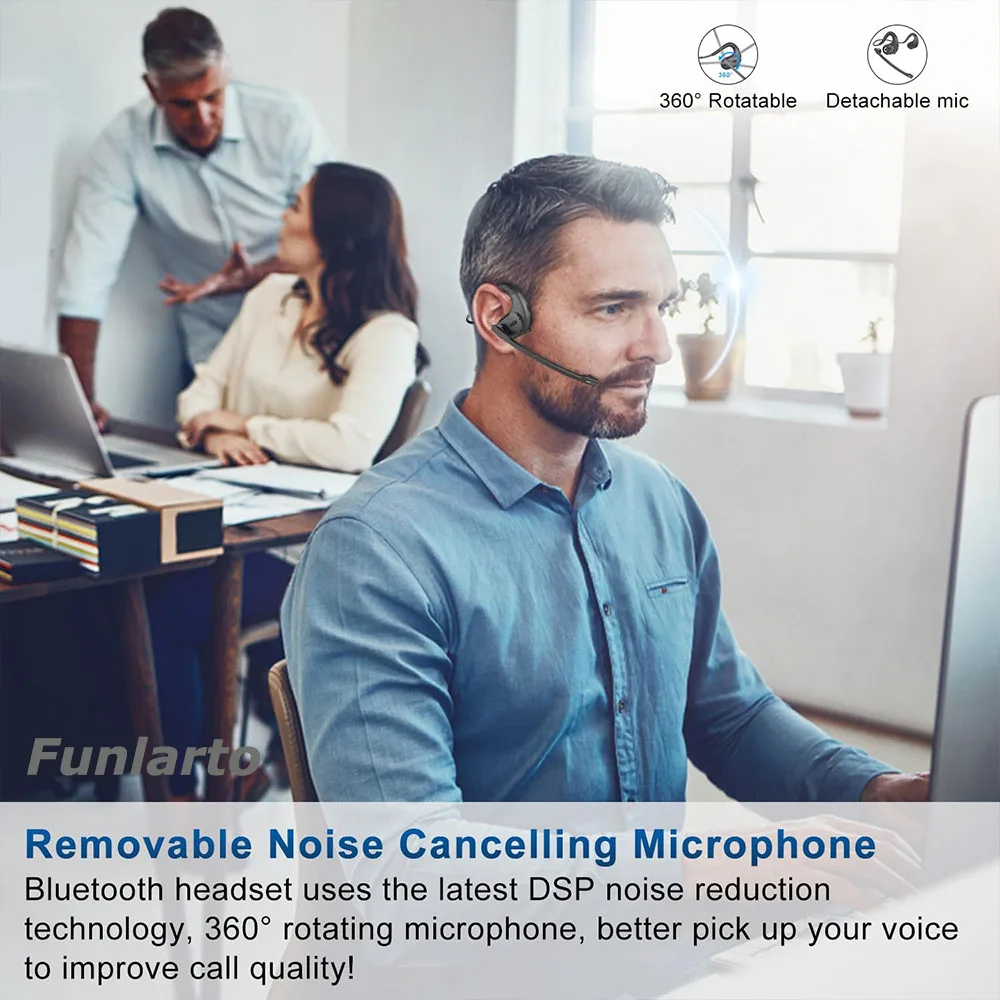Bluetooth Headset with Detachable Microphone Multi-Point Wireless Headset Open Ear Headphones w/DSP Noise Canceling Mic for Call