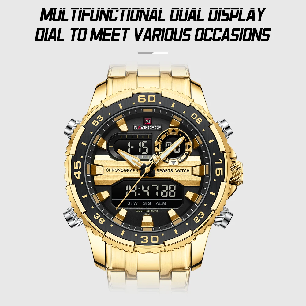 NAVIFORCE Fashion Brand Black Gold Men Watch Fashion Luxury Quartz Wrist Watches Sport Waterproof Stainless Steel Strap NF9234