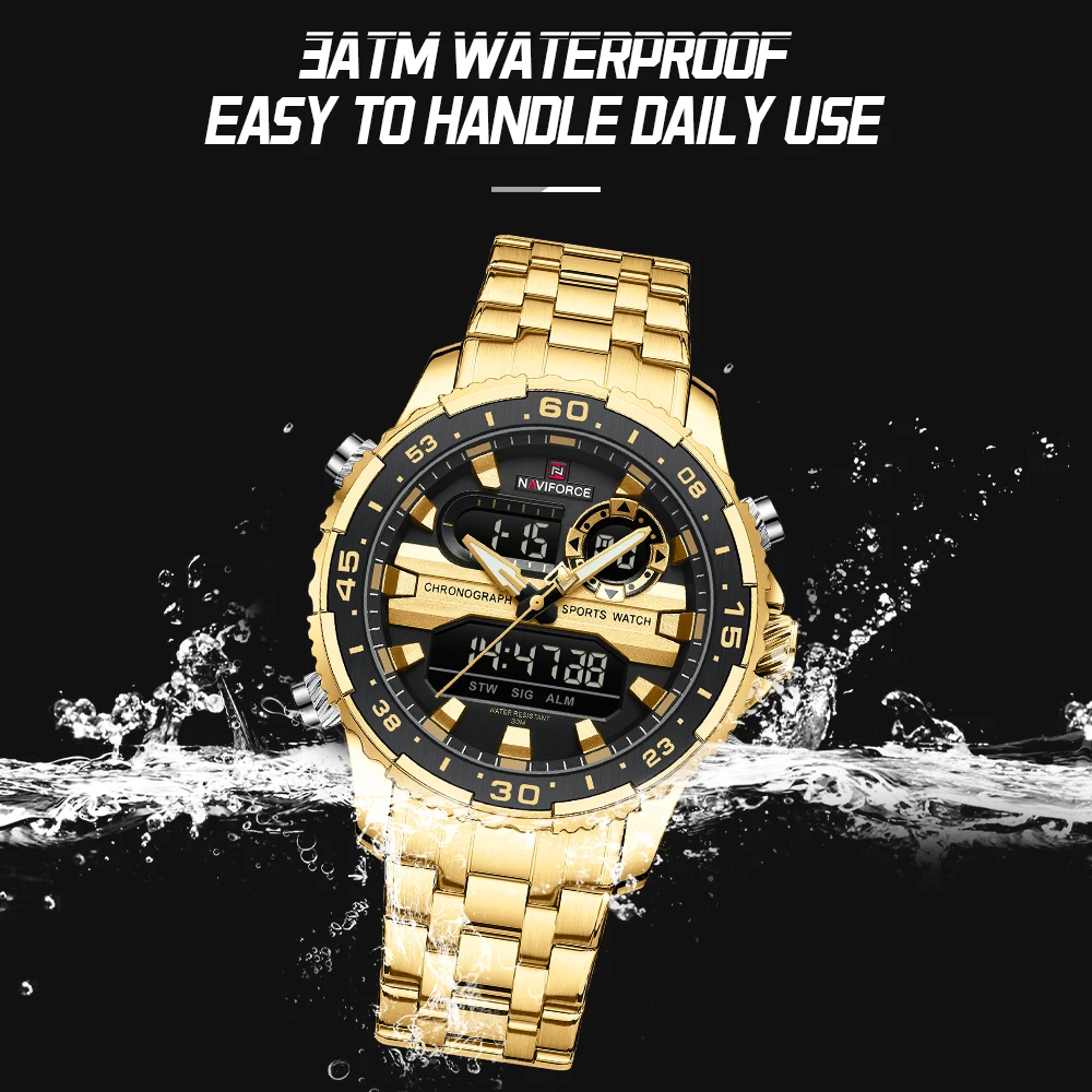 NAVIFORCE Fashion Brand Black Gold Men Watch Fashion Luxury Quartz Wrist Watches Sport Waterproof Stainless Steel Strap NF9234