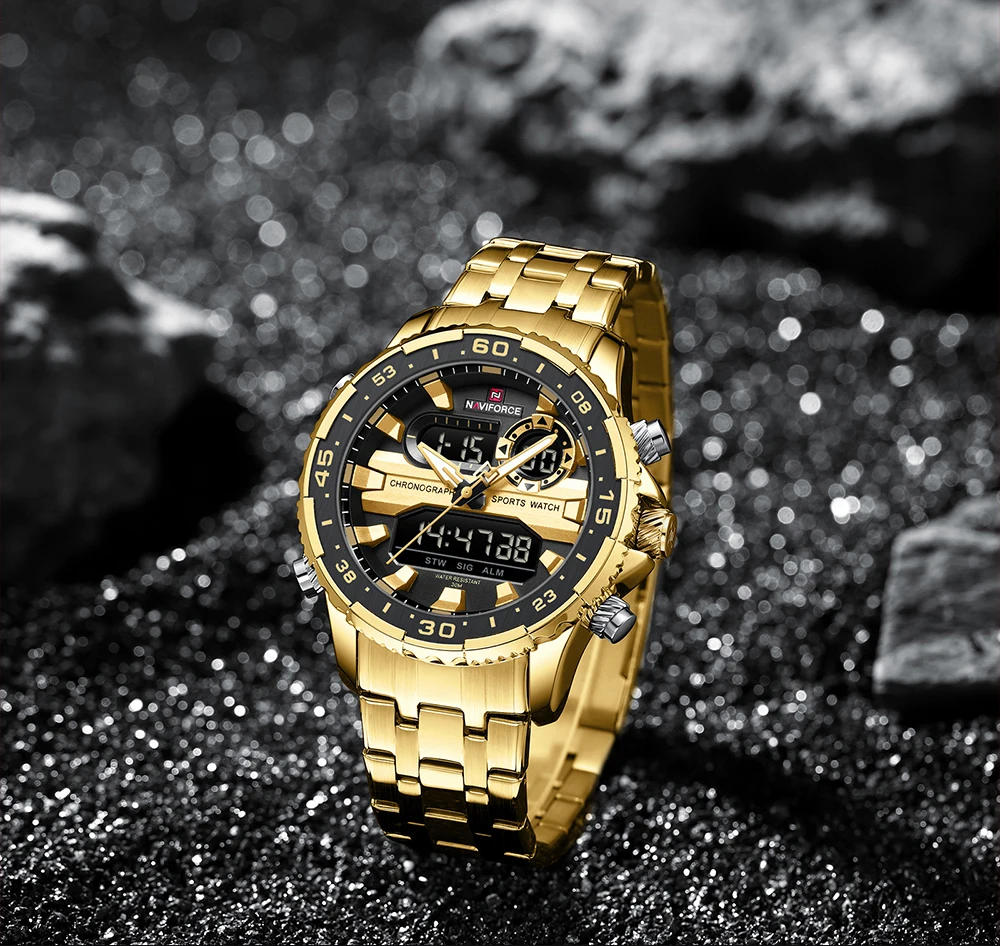 NAVIFORCE Fashion Brand Black Gold Men Watch Fashion Luxury Quartz Wrist Watches Sport Waterproof Stainless Steel Strap NF9234