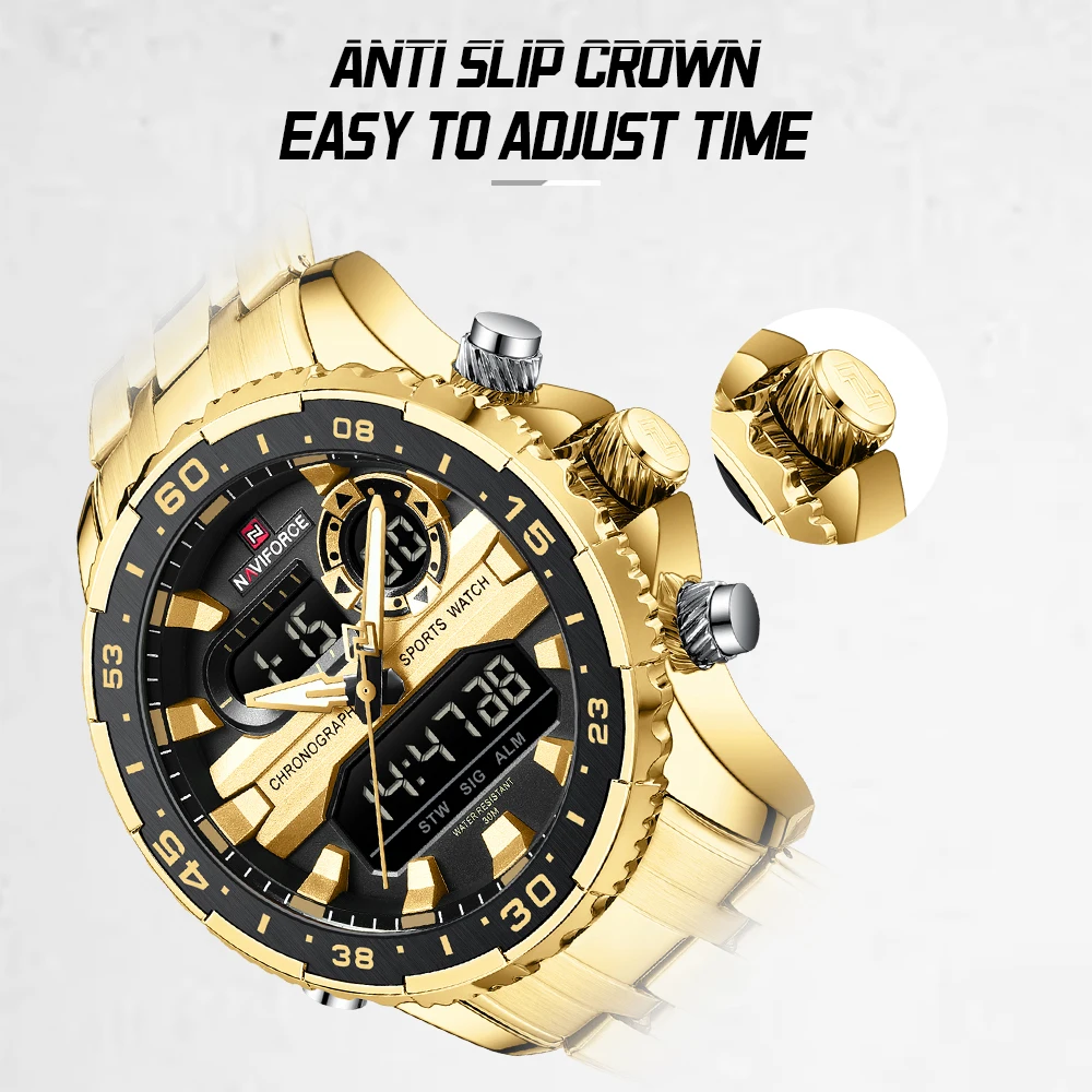 NAVIFORCE Fashion Brand Black Gold Men Watch Fashion Luxury Quartz Wrist Watches Sport Waterproof Stainless Steel Strap NF9234