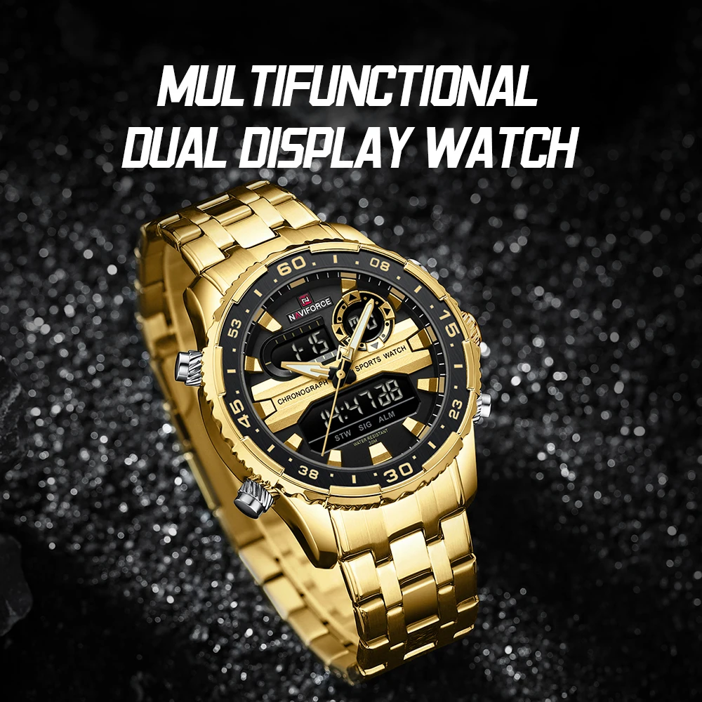 NAVIFORCE Fashion Brand Black Gold Men Watch Fashion Luxury Quartz Wrist Watches Sport Waterproof Stainless Steel Strap NF9234