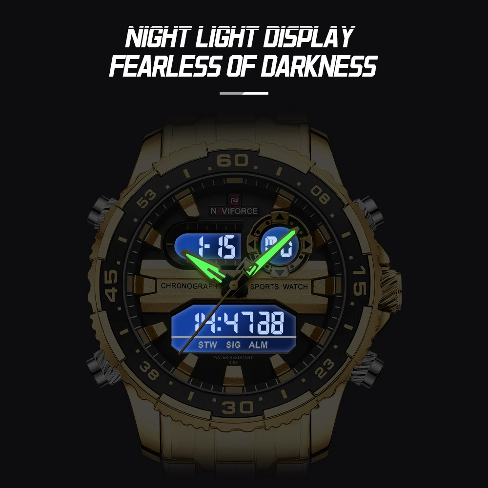 NAVIFORCE Fashion Brand Black Gold Men Watch Fashion Luxury Quartz Wrist Watches Sport Waterproof Stainless Steel Strap NF9234