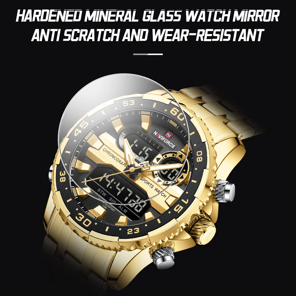 NAVIFORCE Fashion Brand Black Gold Men Watch Fashion Luxury Quartz Wrist Watches Sport Waterproof Stainless Steel Strap NF9234