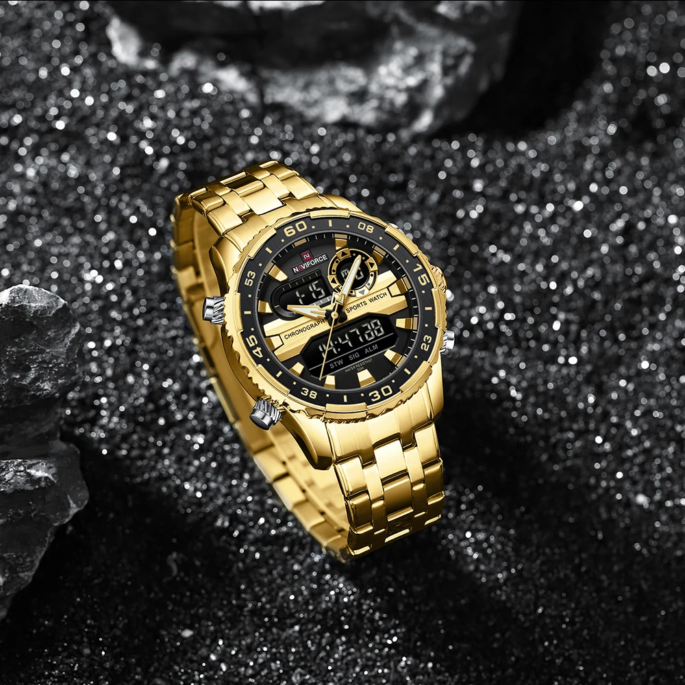 NAVIFORCE Fashion Brand Black Gold Men Watch Fashion Luxury Quartz Wrist Watches Sport Waterproof Stainless Steel Strap NF9234