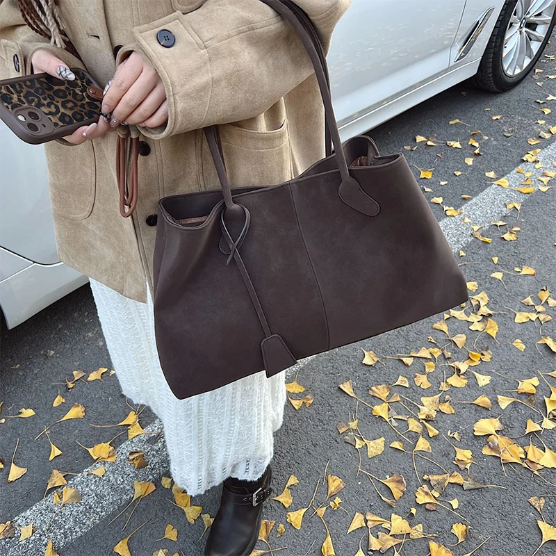 Autumn Winter All-match Bowling Shoulder For Women Horizontal Square Cowhide Vintage Tote Noble Handbag Large Capacity Shopper