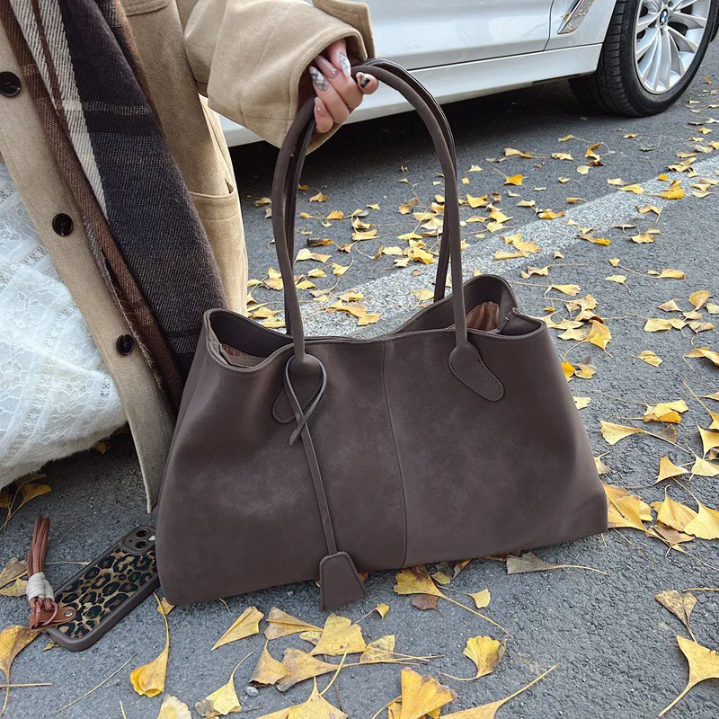 Autumn Winter All-match Bowling Shoulder For Women Horizontal Square Cowhide Vintage Tote Noble Handbag Large Capacity Shopper