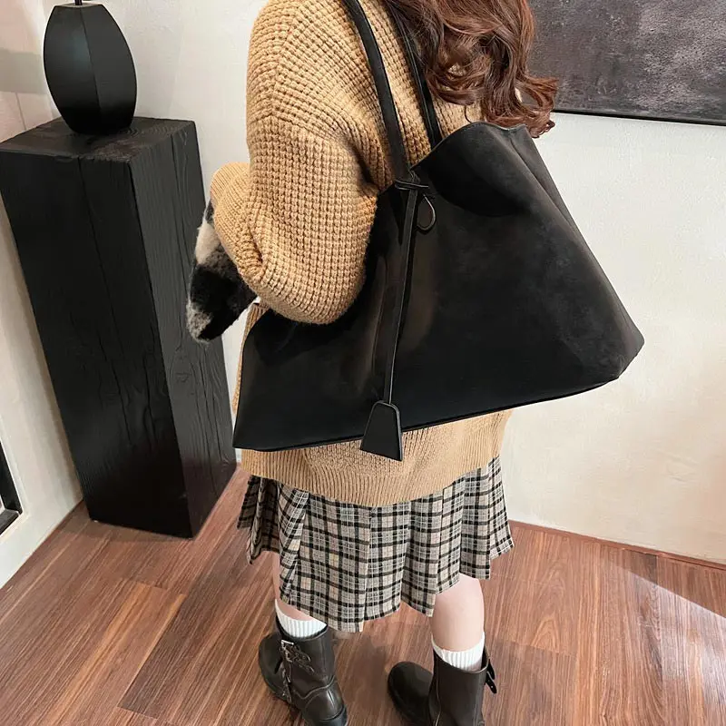 Autumn Winter All-match Bowling Shoulder For Women Horizontal Square Cowhide Vintage Tote Noble Handbag Large Capacity Shopper