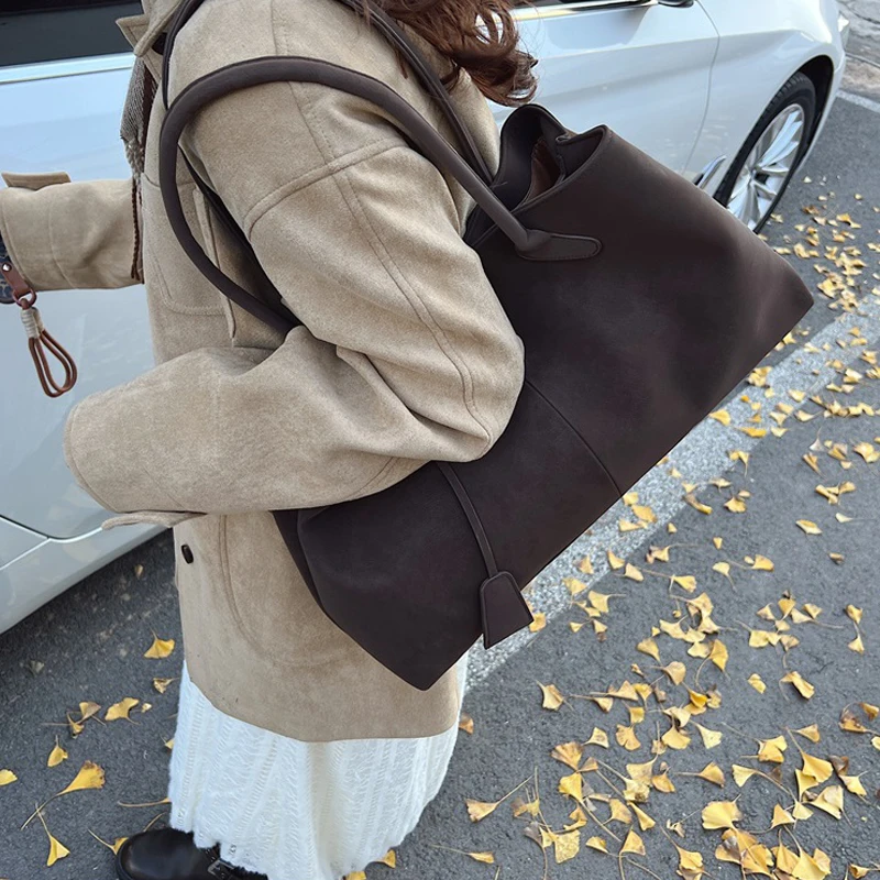 Autumn Winter All-match Bowling Shoulder For Women Horizontal Square Cowhide Vintage Tote Noble Handbag Large Capacity Shopper