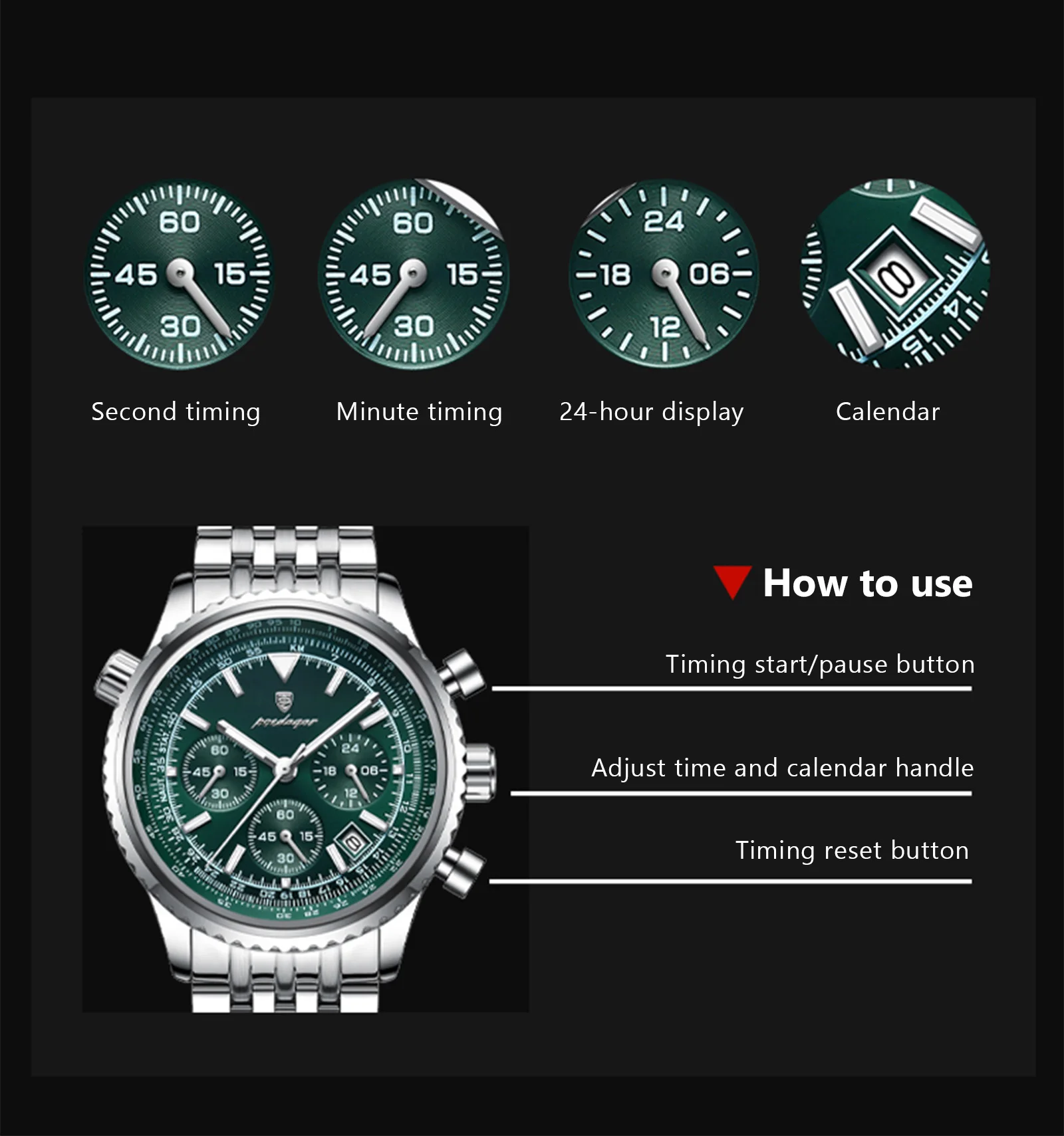 POEDAGAR Business Men's Wristwatch Waterproof Luminous Date Chronograph Luxury Man Watch Quartz Stainless Steel Watches For Men