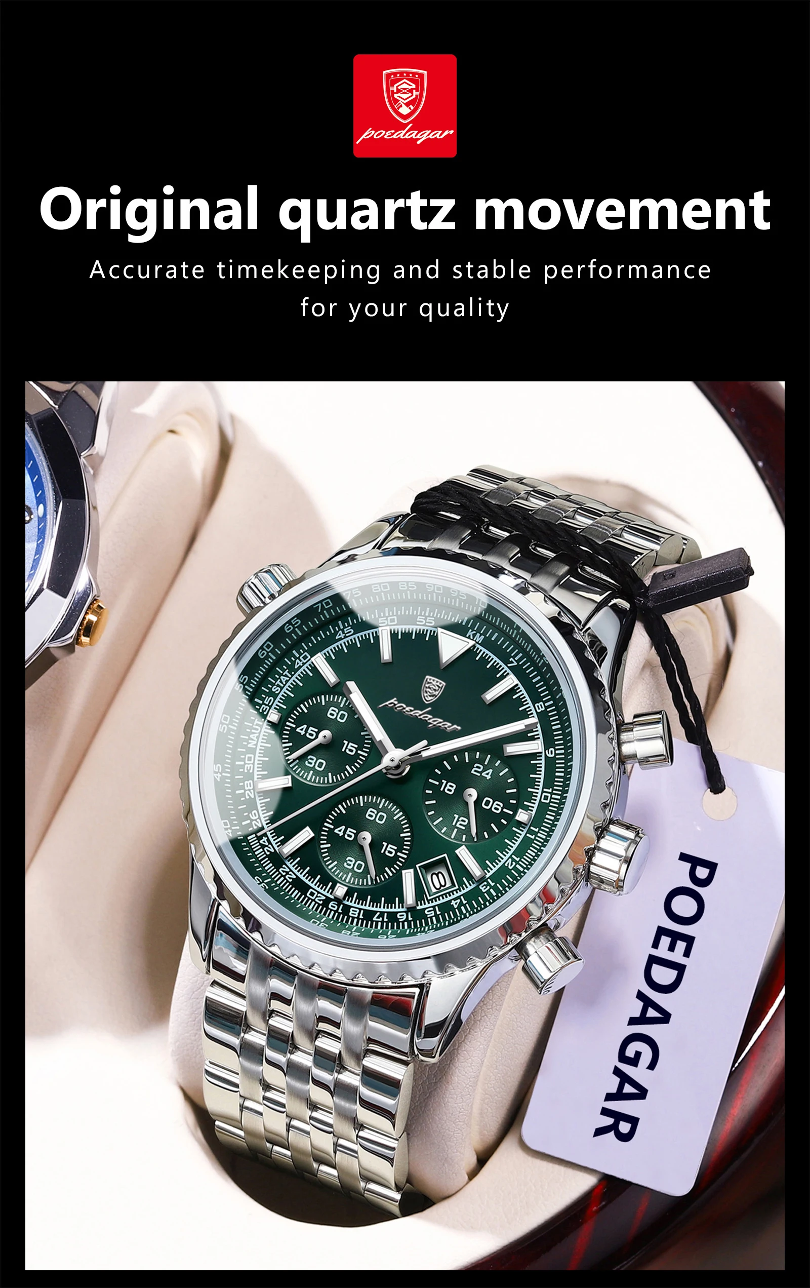 POEDAGAR Business Men's Wristwatch Waterproof Luminous Date Chronograph Luxury Man Watch Quartz Stainless Steel Watches For Men