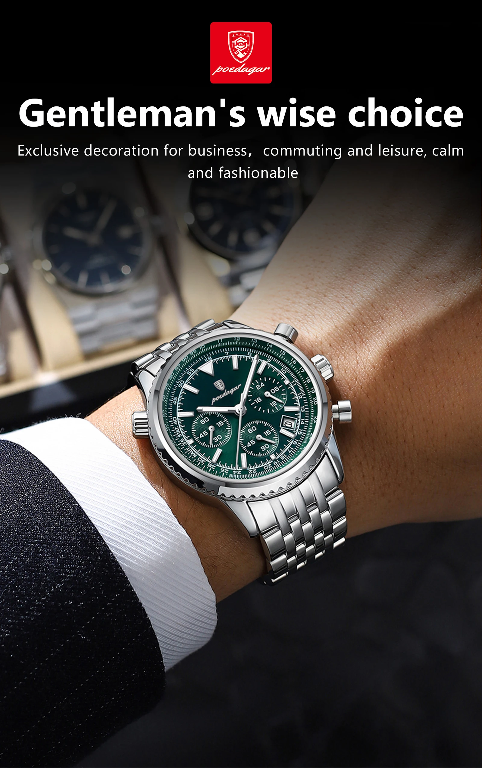 POEDAGAR Business Men's Wristwatch Waterproof Luminous Date Chronograph Luxury Man Watch Quartz Stainless Steel Watches For Men