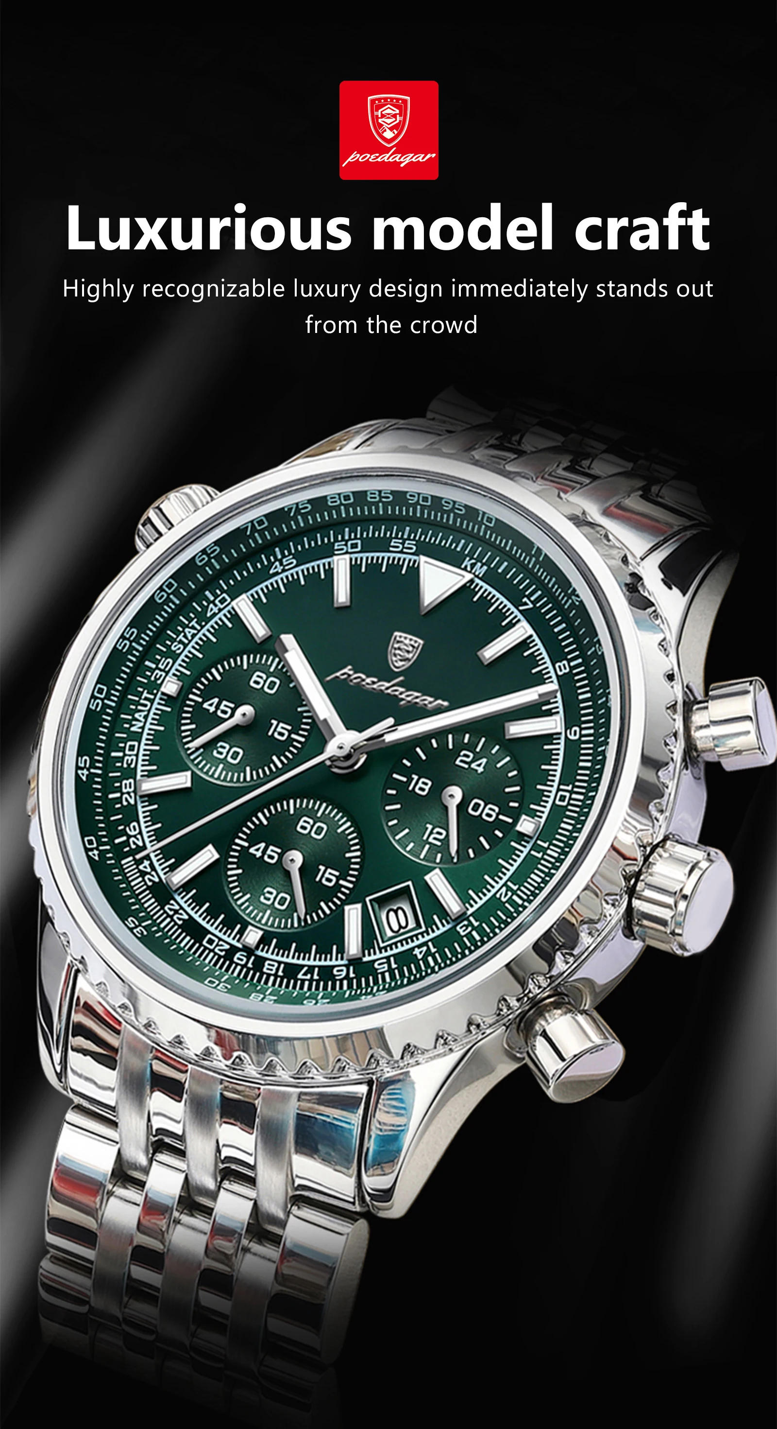 POEDAGAR Business Men's Wristwatch Waterproof Luminous Date Chronograph Luxury Man Watch Quartz Stainless Steel Watches For Men