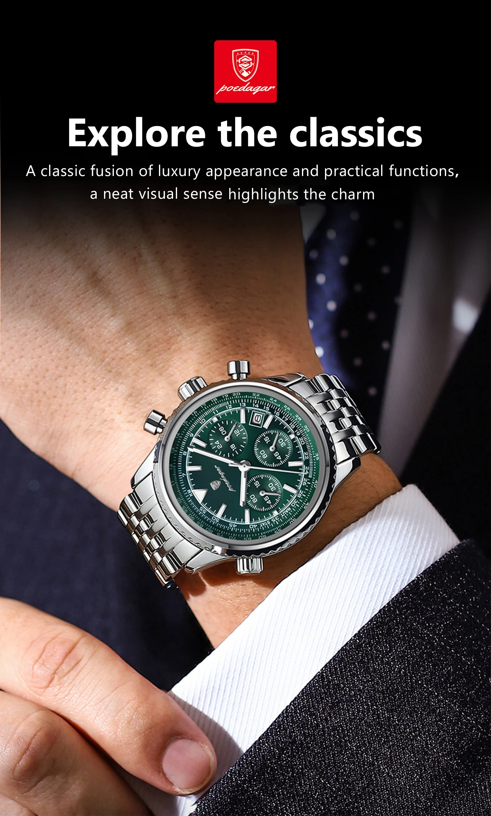 POEDAGAR Business Men's Wristwatch Waterproof Luminous Date Chronograph Luxury Man Watch Quartz Stainless Steel Watches For Men
