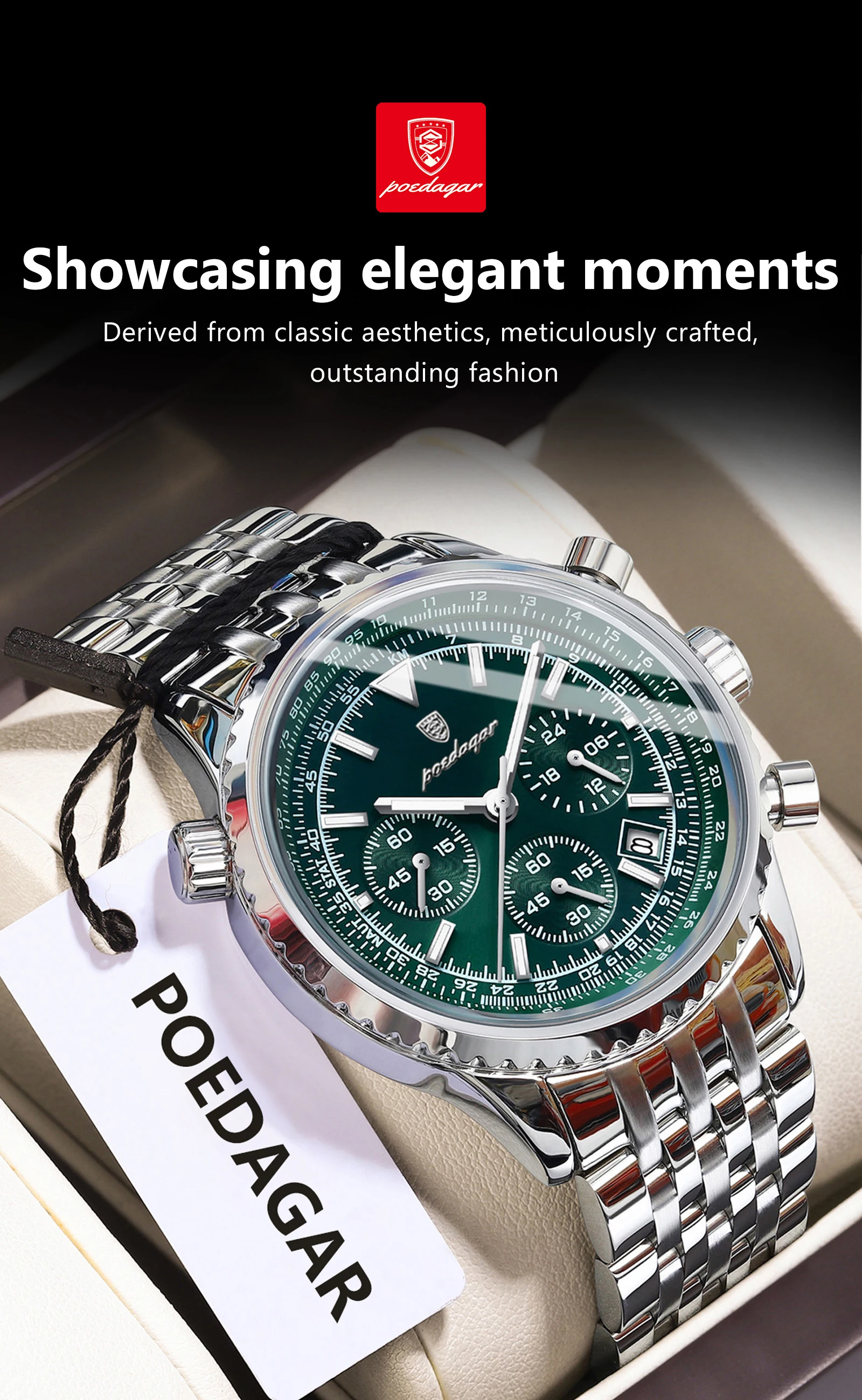 POEDAGAR Business Men's Wristwatch Waterproof Luminous Date Chronograph Luxury Man Watch Quartz Stainless Steel Watches For Men